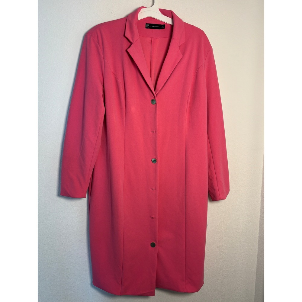 NY&C New York & Company Hot Pink Longline Blazer Coat Jacket XL Pink Gold Button